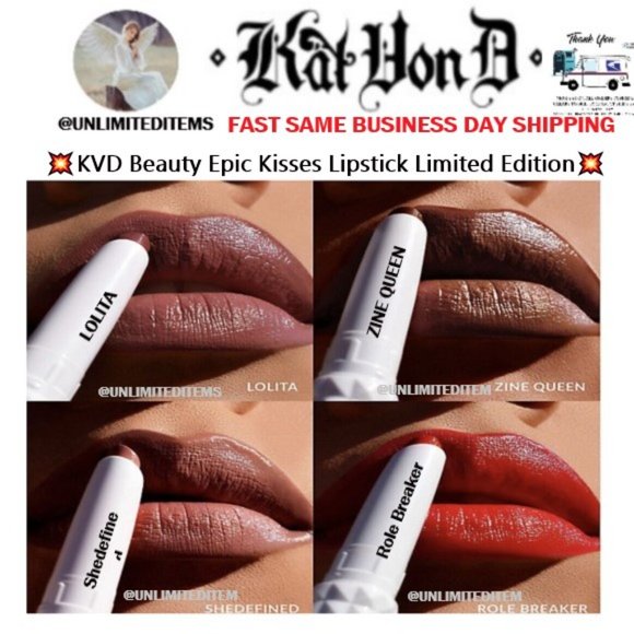 🆕💥💄KVD BEAUTY Epic Kisses Limited Edition Nourishing💄 Lipstick 4Pc Se - Picture 2 of 15